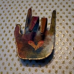 Handcrafted Copper Tone Brooch ‘I-Love-You’ Sign With Heart in Center